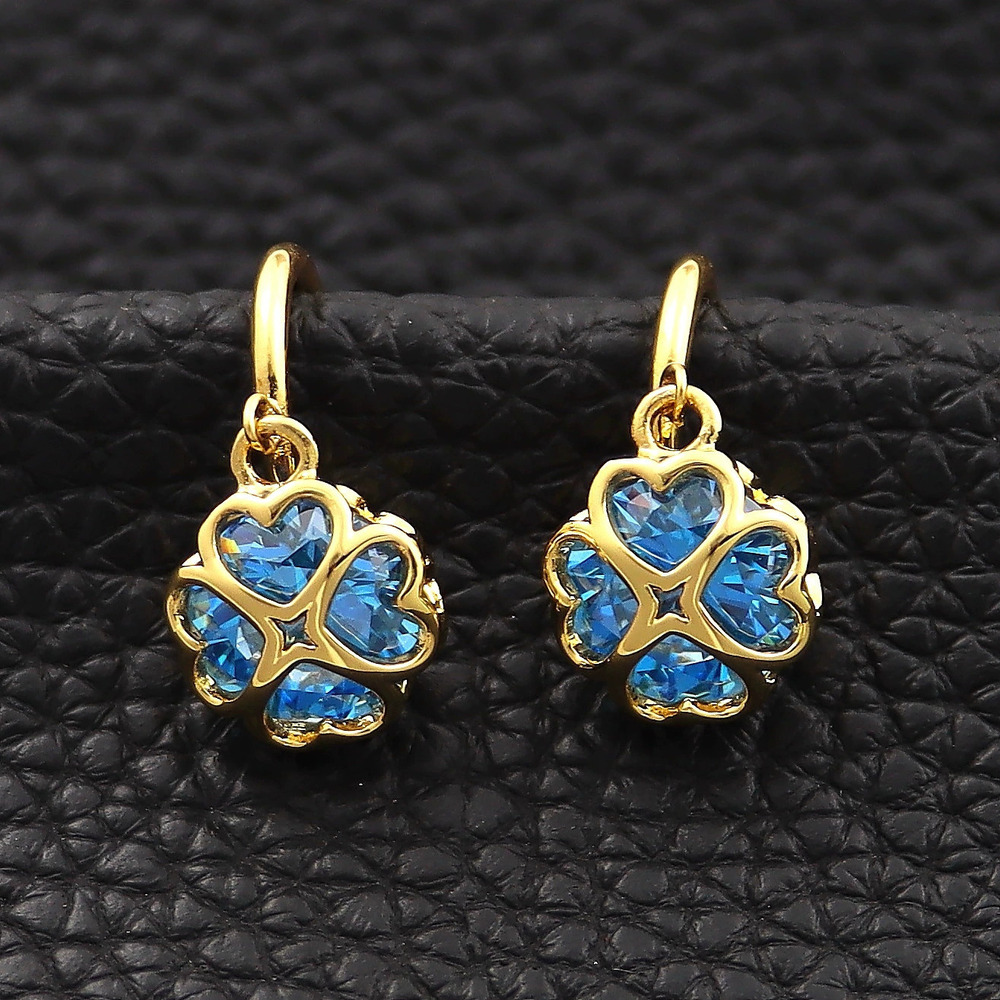 Kendra Scott 4 Leaf Clover Zircon Stud Earrings Real Gold Plated